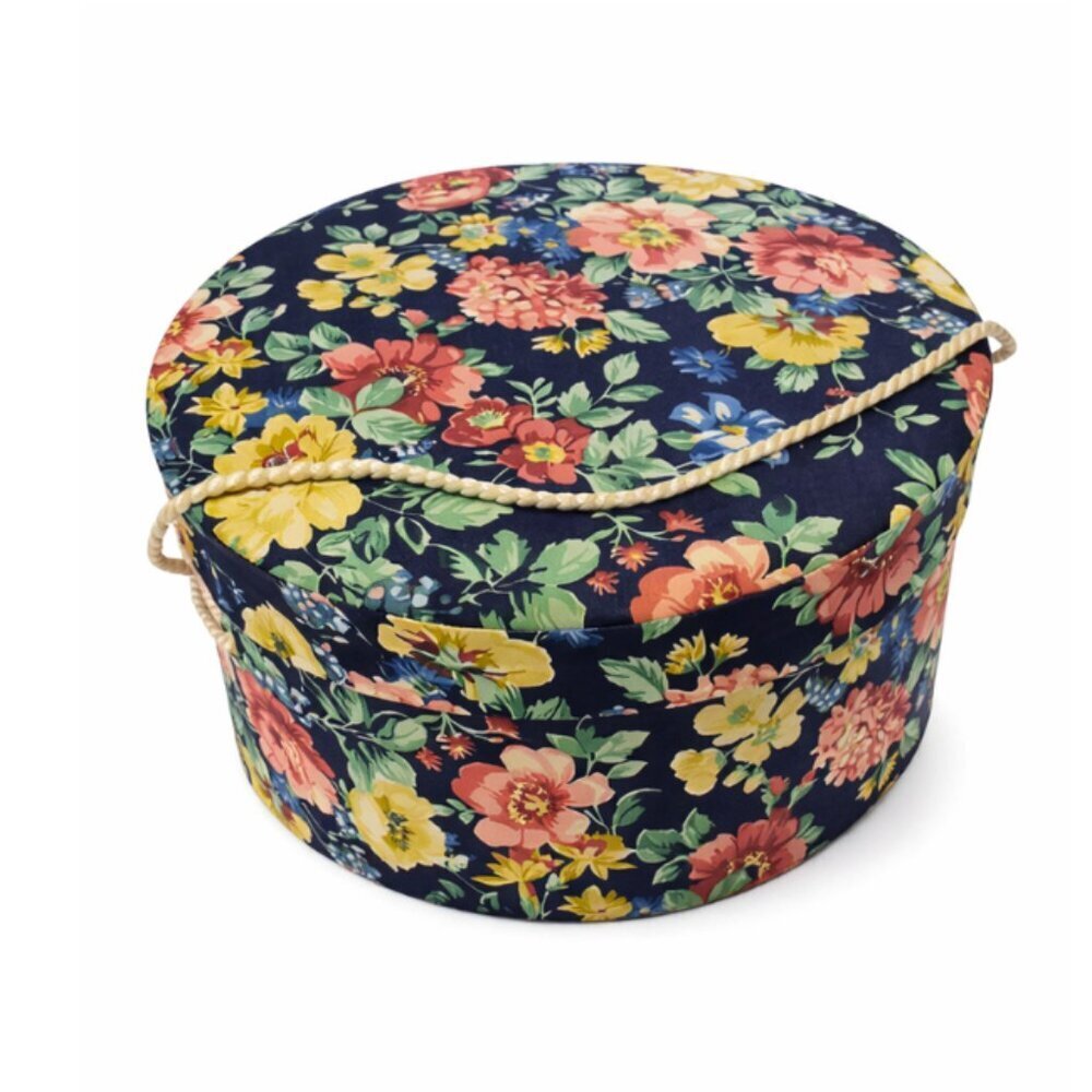 Floral Hat Box with Rope Handle - 10"